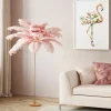 Lampa Podłogowa Palma Różowa Strusie Pióra 165 Cm Podstawa Złota