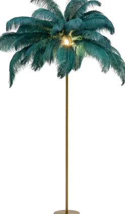 Lampa Podłogowa Palma Zielona Strusie Pióra 165 Cm Podstawa Złota