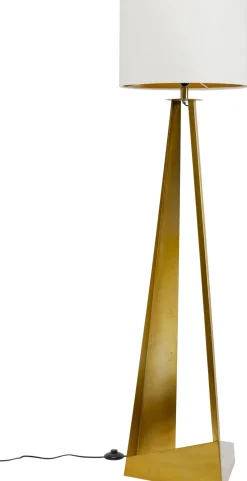 Lampa Podłogowa Podstawa Złota Stalowa Abażur Biały Lniany 150 Cm