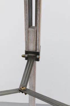 Lampa Podłogowa Trójnóg Vintage Drewno Sosnowe I Stal 110-155 Cm