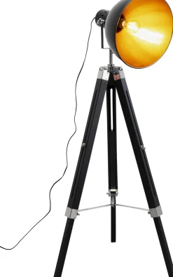 Lampa Podłogowa Trójnóg Z Regulacją Wysokości Czarna Drewno I Stal 95-140 Cm