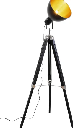 Lampa Podłogowa Trójnóg Z Regulacją Wysokości Czarna Drewno I Stal 95-140 Cm