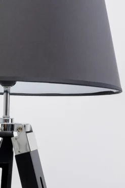 Lampa Podłogowa Trójnóg Z Regulacją Wysokości Drewniana Czarna 99-144 Cm