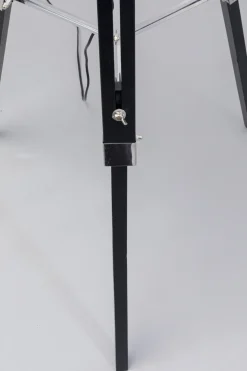 Lampa Podłogowa Trójnóg Z Regulacją Wysokości Drewniana Czarna 99-144 Cm