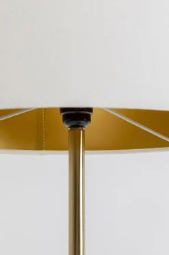 Lampa Podłogowa Złota Ze Stolikiem Abażur Lniany 155 Cm