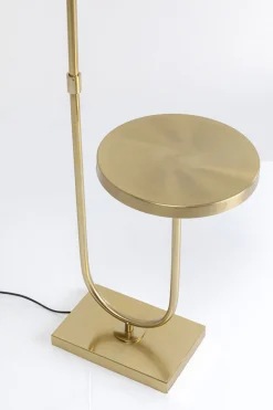 Lampa Podłogowa Złota Ze Stolikiem Abażur Lniany 155 Cm