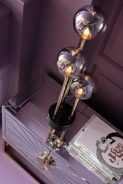 Lampa Stołowa Al Capone Tre 18x83 Cm Złota Klosze Przydymione