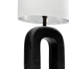 Lampa Stołowa Aluminium Czarne I Abażur Biały Lniany 79 Cm