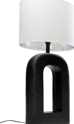 Lampa Stołowa Aluminium Czarne I Abażur Biały Lniany 79 Cm