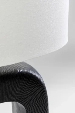 Lampa Stołowa Aluminium Czarne I Abażur Biały Lniany 79 Cm