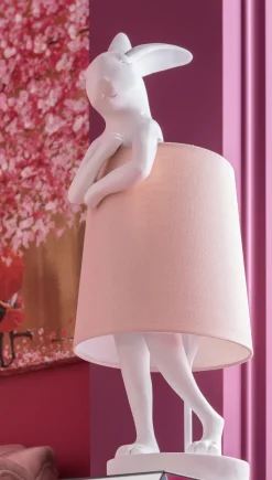 Lampa Stołowa Animal Rabbit 17x50 Cm Biała - Klosz Różowy