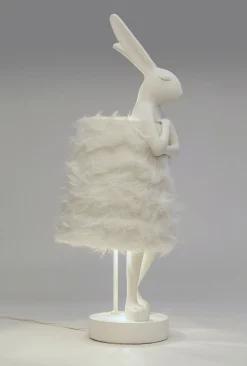 Lampa Stołowa Biała Królik Abażur Futrzasty 68 Cm