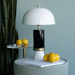 Lampa Stołowa Biało-czarna Stalowa Emaliowana 51 Cm