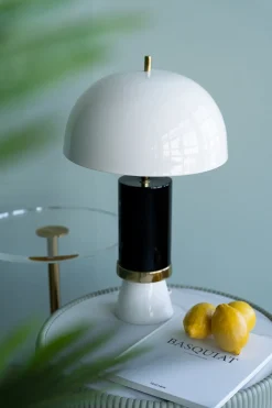 Lampa Stołowa Biało-czarna Stalowa Emaliowana 51 Cm