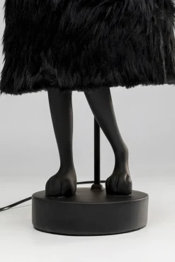 Lampa Stołowa Czarna Królik Abażur Futrzasty 68 Cm