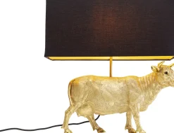 Lampa Stołowa Glamour Złota Krowa Abażur Czarny 46x52 Cm