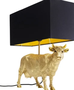Lampa Stołowa Glamour Złota Krowa Abażur Czarny 46x52 Cm
