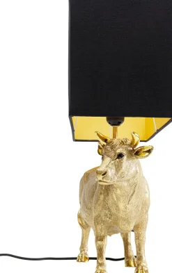 Lampa Stołowa Glamour Złota Krowa Abażur Czarny 46x52 Cm