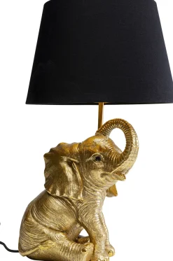 Lampa Stołowa Glamour Złoty Słonik Abażur Czarny 27x48 Cm