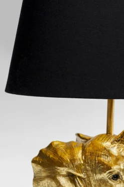 Lampa Stołowa Glamour Złoty Słonik Abażur Czarny 27x48 Cm