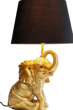 Lampa Stołowa Glamour Złoty Słonik Abażur Czarny 27x48 Cm