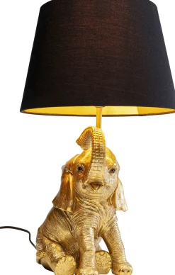 Lampa Stołowa Glamour Złoty Słonik Abażur Czarny 27x48 Cm