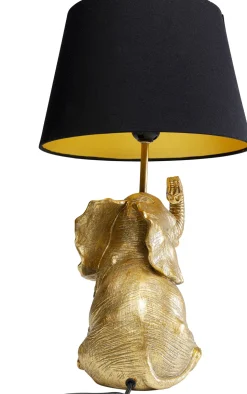 Lampa Stołowa Glamour Złoty Słonik Abażur Czarny 27x48 Cm