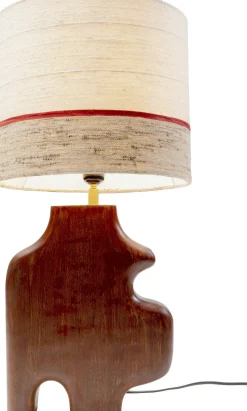 Lampa Stołowa Podstawa Drewno Mango Brązowe Abażur Biało-szary Ø30x61 Cm