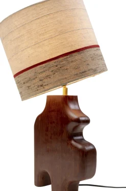 Lampa Stołowa Podstawa Drewno Mango Brązowe Abażur Biało-szary Ø30x61 Cm