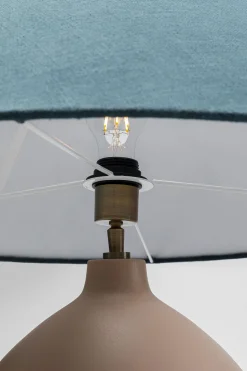 Lampa Stołowa Podstawa Stalowa Brązowa Abażur Lniany Niebieski Ø62x64 Cm