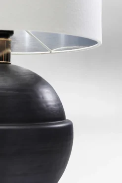 Lampa Stołowa Podstawa Szara Abażur Lniany Biały Ø33x51 Cm