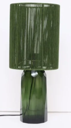 Lampa Stołowa Zielona Szkło I Tkanina 42 Cm