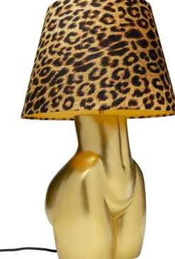 Lampa Stołowa Złota Z Abażurem W Cętki Motyw Ludzkiego Ciała Ø30x48 Cm