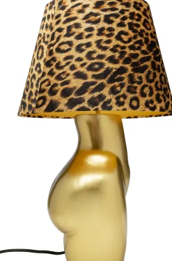 Lampa Stołowa Złota Z Abażurem W Cętki Motyw Ludzkiego Ciała Ø30x48 Cm