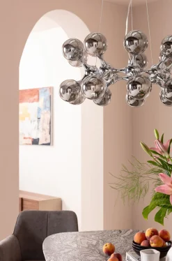 Lampa Wisząca Atomic 74 Cm Srebrna - Klosze Szklane