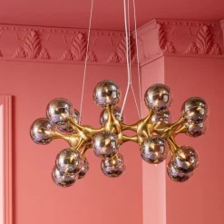 Lampa Wisząca Atomic Balls 74x130 Cm Złota - Klosze Szklane Przydymione