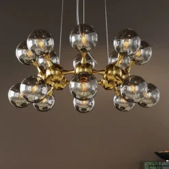 Lampa Wisząca Atomic Balls 74x130 Cm Złota - Klosze Szklane Przydymione