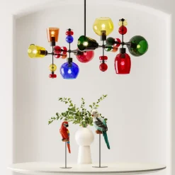 Lampa Wisząca Awangardowa Klosze Szklane Kolorowe 105x56 Cm