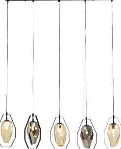 Lampa Wisząca Czarna Klosze Szklane 5xG9 110 Cm