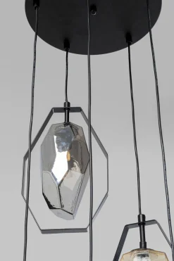 Lampa Wisząca Czarna Klosze Szklane 5xG9 Ø42 Cm