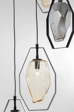 Lampa Wisząca Czarna Klosze Szklane 5xG9 Ø42 Cm