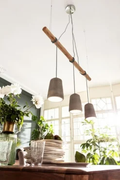 Lampa Wisząca Dining 120x120 Cm Szaro-drewniana