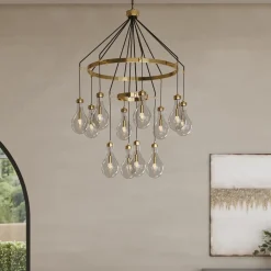 Lampa Wisząca Highlight 12L Ø97 Cm Czarno-złota - Klosze Transparentne