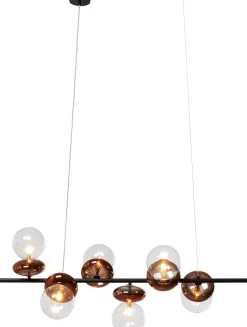 Lampa Wisząca Klosze Szklane Transparentne I Miedziane 115 Cm