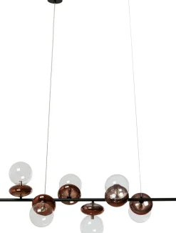 Lampa Wisząca Klosze Szklane Transparentne I Miedziane 115 Cm