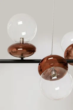 Lampa Wisząca Klosze Szklane Transparentne I Miedziane 115 Cm