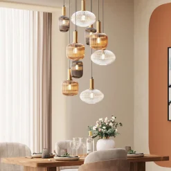 Lampa Wisząca Klosze Szklane Oprawki Złote Ø80 Cm