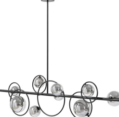 Lampa Wisząca Nad Stół Czarna Klosze Szklane G9 110 Cm