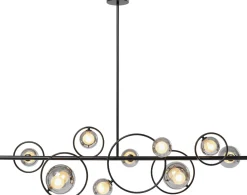 Lampa Wisząca Nad Stół Czarna Klosze Szklane G9 110 Cm