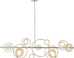 Lampa Wisząca Nad Stół Srebrna Klosze Szklane G9 110 Cm